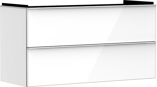 Meuble bas pour plan vasque 1180/475, 2 tiroirs, caisson Blanc brillant Blanc mat