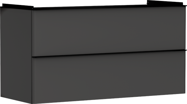 Meuble bas pour plan vasque 1180/475, 2 tiroirs, caisson Gris mat Noir mat
