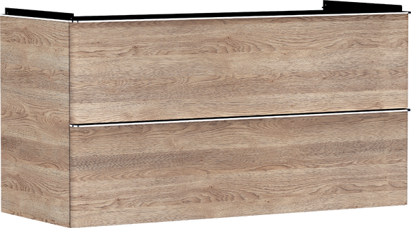 Meuble bas pour plan vasque 1180/475, 2 tiroirs, caisson Chêne Naturel Chromé