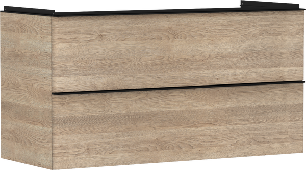 Meuble bas pour plan vasque 1180/475, 2 tiroirs, caisson Chêne Naturel Noir mat