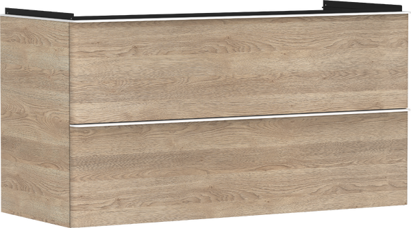 Meuble bas pour plan vasque 1180/475, 2 tiroirs, caisson Chêne Naturel Blanc mat