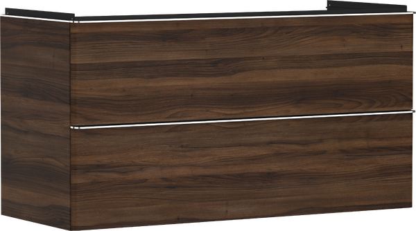 Meuble bas pour plan vasque 1180/475, 2 tiroirs, caisson Noyer foncé Chromé