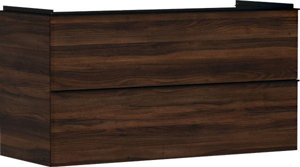 Meuble bas pour plan vasque 1180/475, 2 tiroirs, caisson Noyer foncé Noir mat