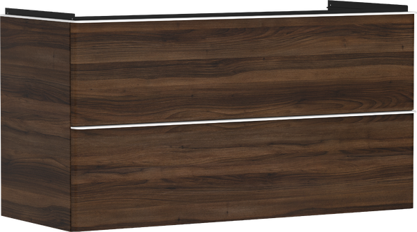 Meuble bas pour plan vasque 1180/475, 2 tiroirs, caisson Noyer foncé Blanc mat