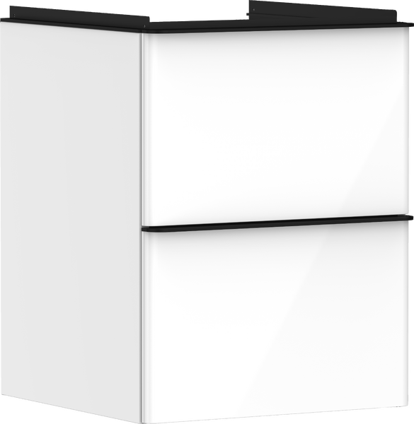badmeubel High Gloss White 480/475 met 2 lades voor wastafel, oppervlak greep: Mat zwart