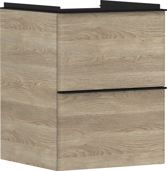 badmeubel Diamond Natural Oak 480/475 met 2 lades voor wastafel, oppervlak greep: Mat zwart