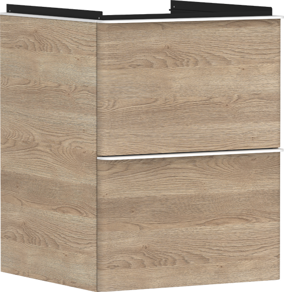 badmeubel Diamond Natural Oak 480/475 met 2 lades voor wastafel, oppervlak greep: Mat wit