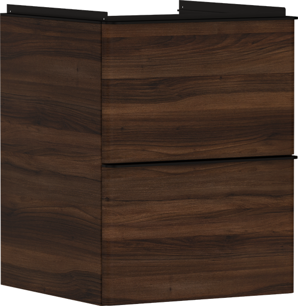 badmeubel Dark Walnut 480/475 met 2 lades voor wastafel, oppervlak greep: Mat zwart
