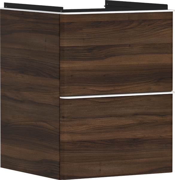badmeubel Dark Walnut 480/475 met 2 lades voor wastafel, oppervlak greep: Mat wit