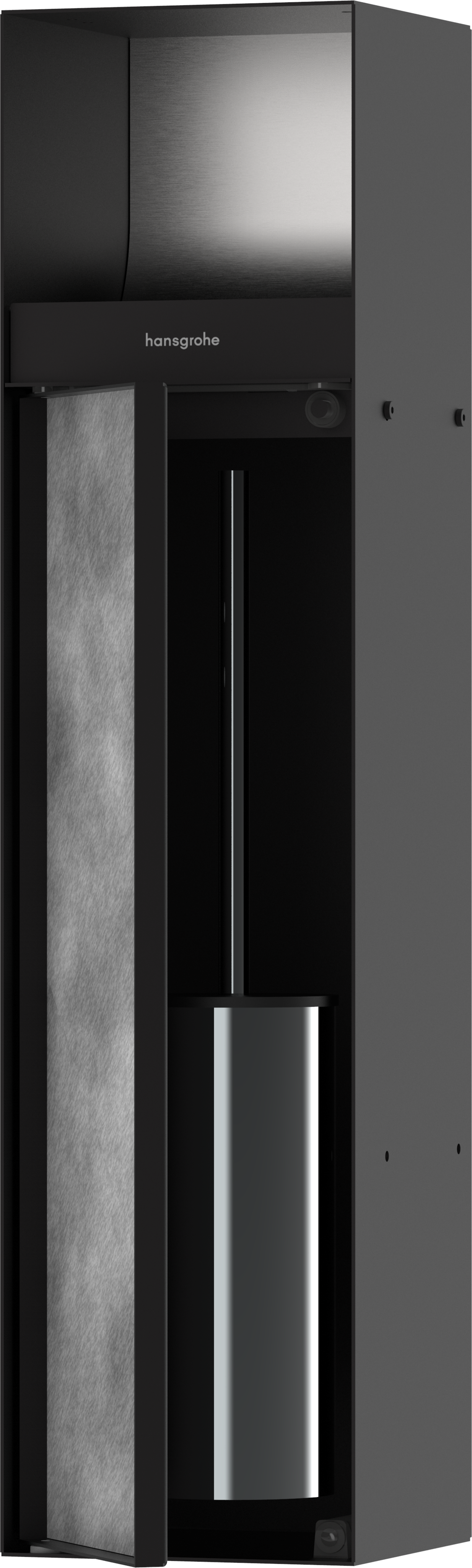 Recessed toilet brush holder with toilet paper holder and tileable door