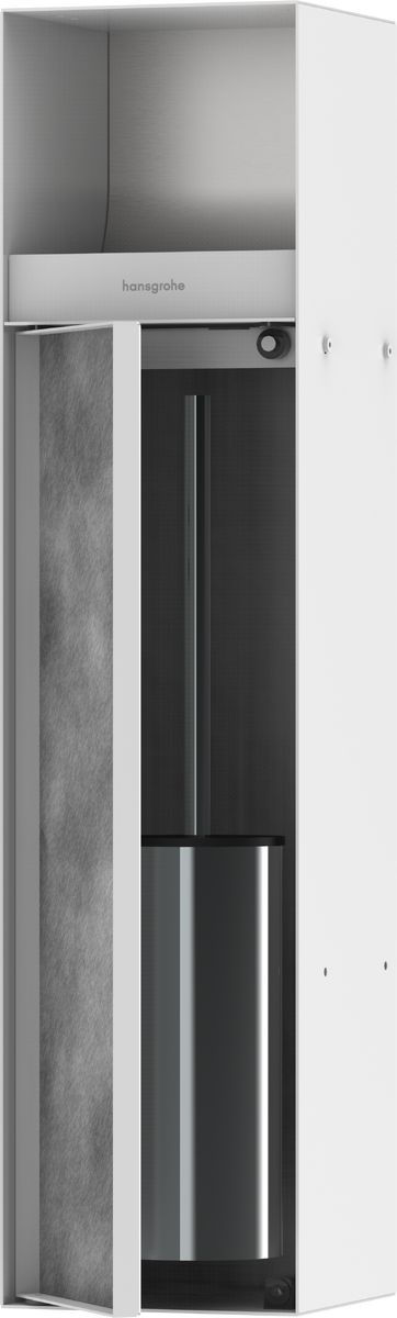 Recessed toilet brush holder with toilet paper holder and tileable door