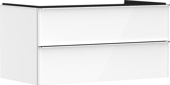 Meuble sous-lavabo Blanc Laqué 980/550 avec 2 tiroirs pour consoles avec lavabo