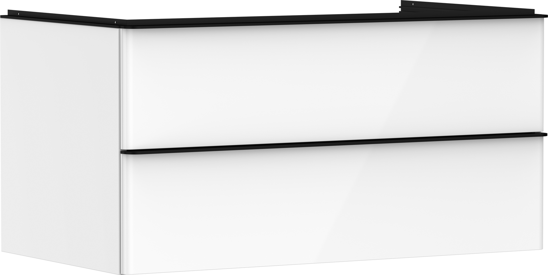 Mueble de baño blanco de alto brillo 980/550 con 2 cajones para consolas con recorte en el centro