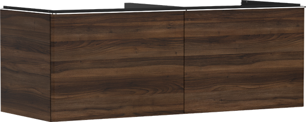 Meuble bas 1360/550 pour lavabo à poser Xelu Q avec 2 tiroirs, caisson Noyer foncé