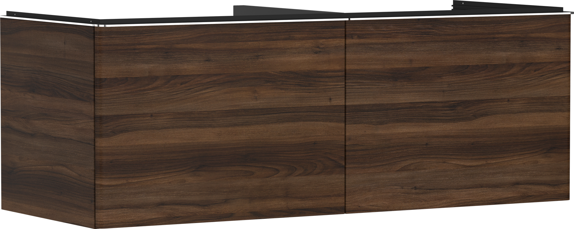 Vaskeskab mørk valnød 1360/550 med 2 skuffer til bordplade med udskæring i midten