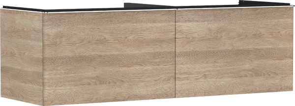 Meuble bas 1560/550 pour lavabo à poser Xelu Q avec 2 tiroirs, caisson Chêne clair naturel