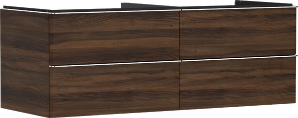 Meuble bas 1360/550 pour vasques Xuniva avec 4 tiroirs, caisson Noyer foncé