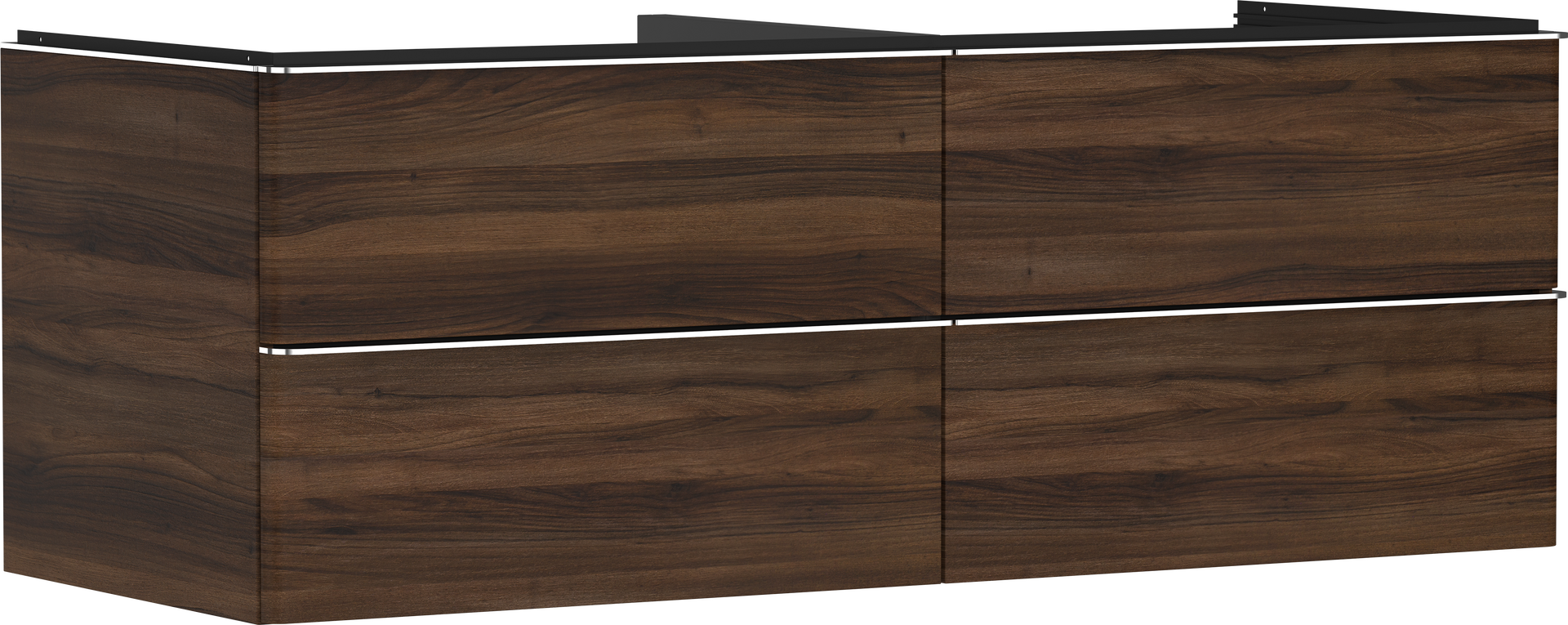 Vaskeskab mørk valnød 1360/550 med 4 skuffer til bordplade med udskæring i midten