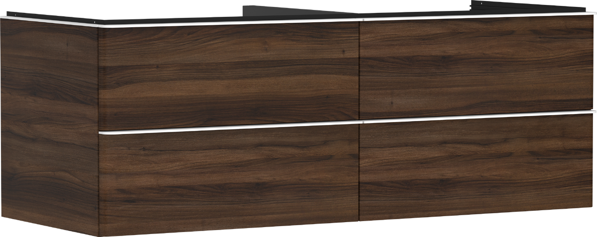 Onderkast Dark Walnut 1360/550 met 4 laden voor consoles met uitsparing in het midden