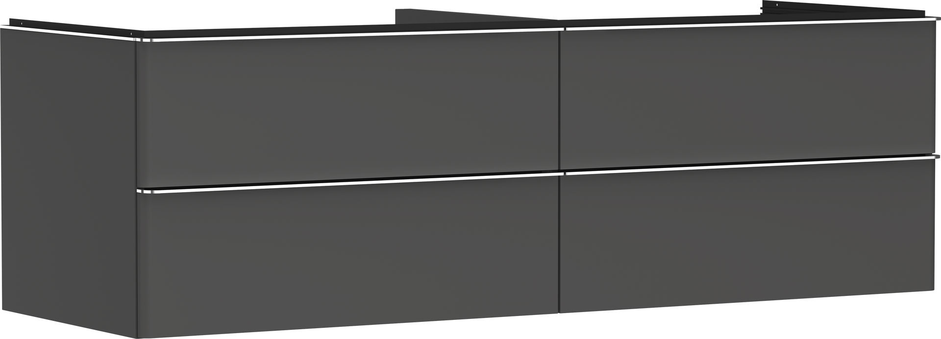 Mueble de baño gris mate diamante 1560/550 con 4 cajones para consolas con recorte en el centro