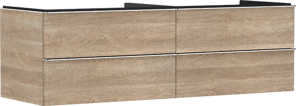 Meuble bas 1560/550 pour vasques Xuniva avec 4 tiroirs, caisson Chêne clair naturel