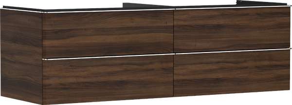 Meuble bas 1560/550 pour vasques Xuniva avec 4 tiroirs, caisson Noyer foncé