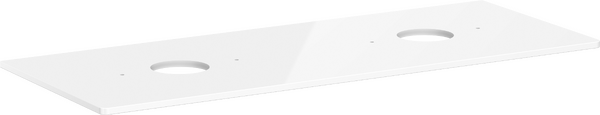Konsole 1360/550 mit 2 Ausschnitten für Aufsatzwaschtisch ohne Hahnloch Weiß Hochglanz