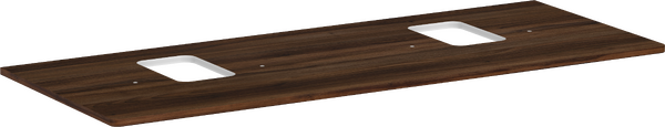Konsole 1360/550 mit 2 Ausschnitten für Aufsatzwaschtisch mit Hahnloch Nussbaum Dunkel