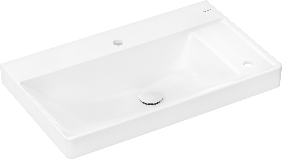 hansgrohe Lavabos: Xelu Q, Lavabo con repisa a la derecha 800/480, con 2  orificios para grifo sin rebosadero, SmartClean, ref. 61025450