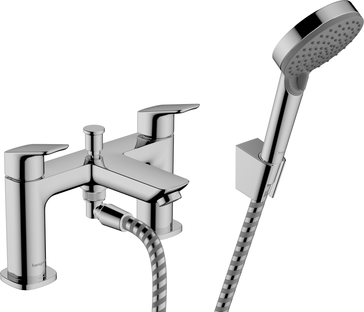 2-hole rim mounted bath mixer with diverter valve and Vernis Blend hand shower Vario
