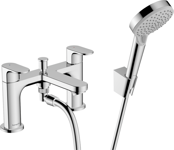 2-hole rim mounted bath mixer with diverter valve and Vernis Blend hand shower Vario