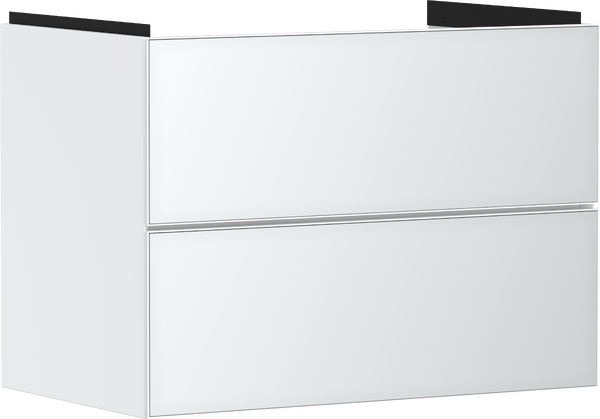 Meuble bas pour plan vasque 780/475, 2 tiroirs, caisson Blanc mat Blanc métallisé