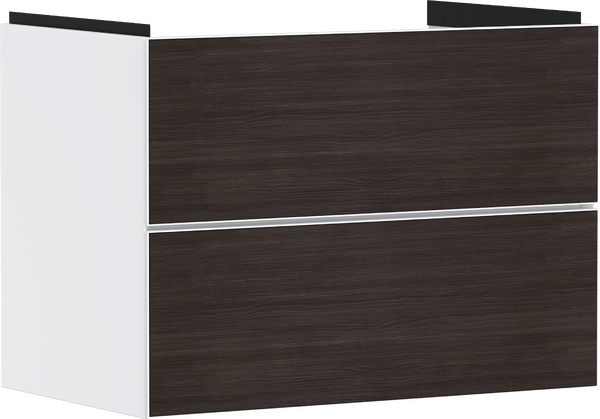 Meuble bas pour plan vasque 780/475, 2 tiroirs, caisson Blanc mat Chêne foncé