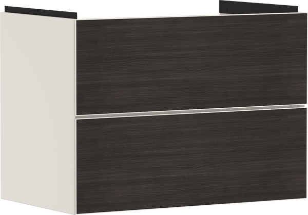 Meuble bas pour plan vasque 780/475, 2 tiroirs, caisson Beige mat Chêne foncé