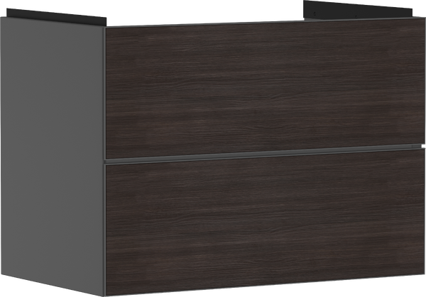 Meuble bas pour plan vasque 780/475, 2 tiroirs, caisson Gris mat Chêne foncé