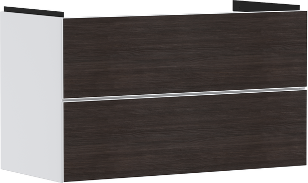Skříňka pod umyvadlo matná bílá 980/475 se 2 zásuvkami tmavý dub