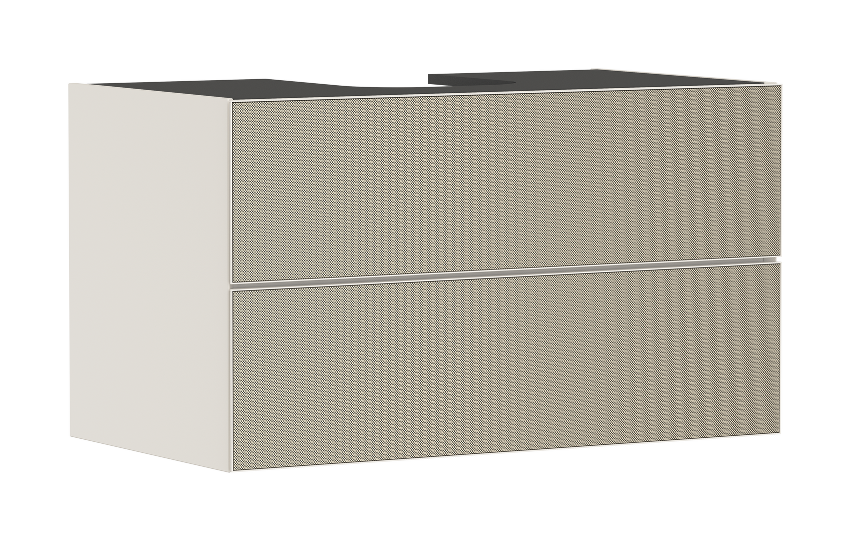 Waschtischunterschrank Sandbeige Matt 980/550 mit 2 Schubkästen für Konsole mit Ausschnitt mittig