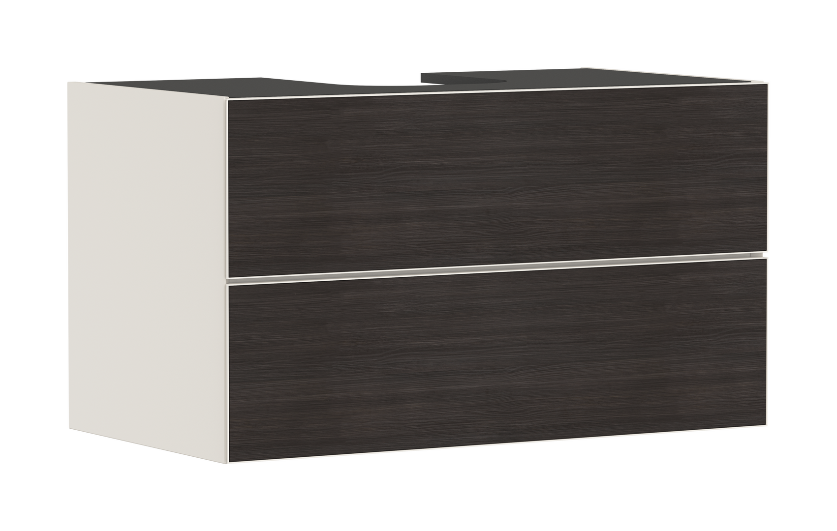 Waschtischunterschrank Sandbeige Matt 980/550 mit 2 Schubkästen für Konsole mit Ausschnitt mittig