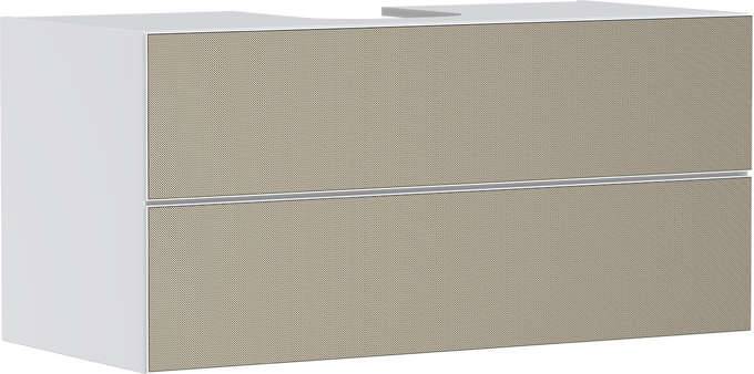 Vaskeskab mat hvid 1180/550 med 2 skuffer til bordplade og bordmonteret vask med slebet underside