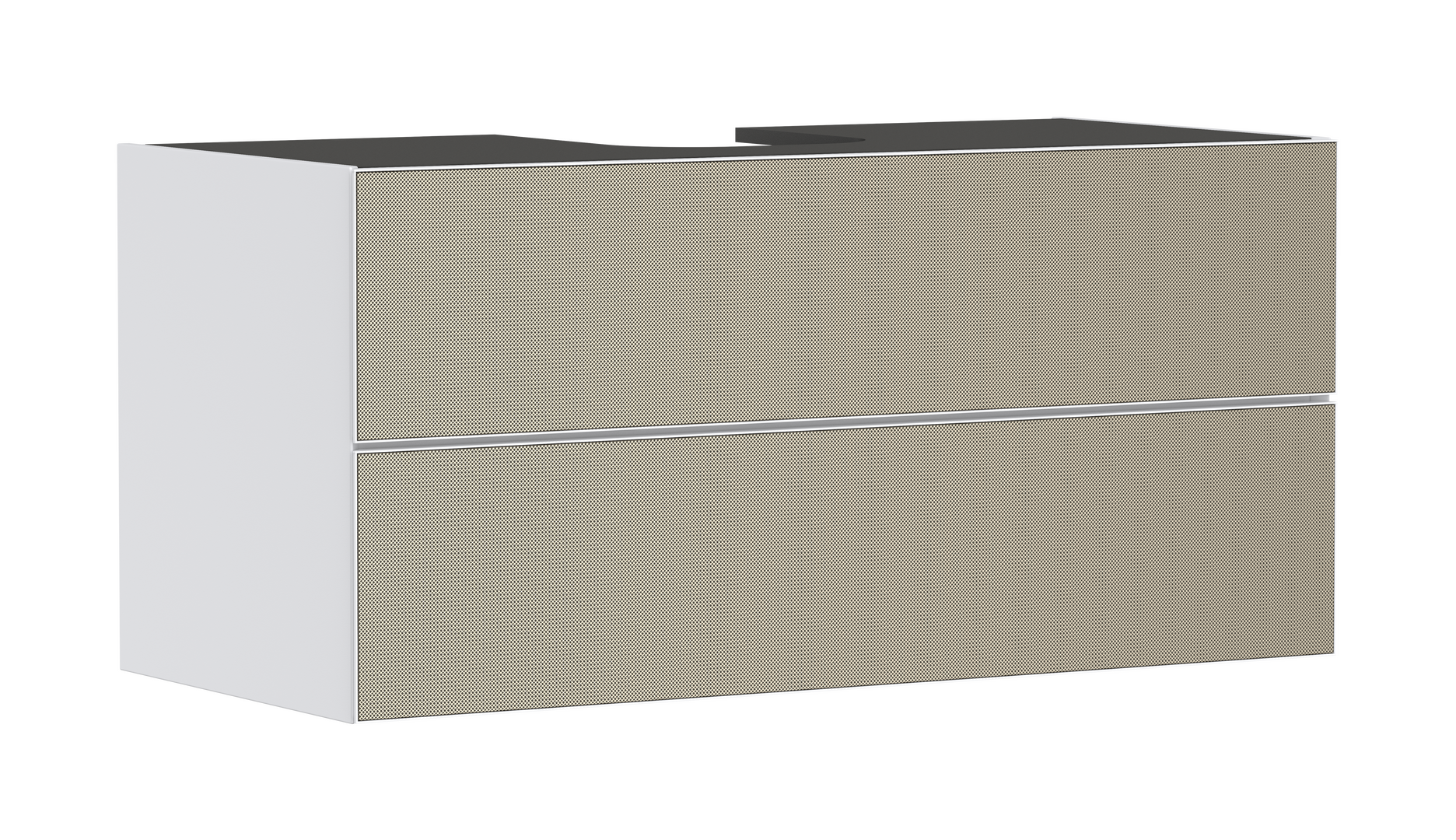 Waschtischunterschrank Mattweiß 1180/550 mit 2 Schubkästen für Konsole mit Ausschnitt mittig