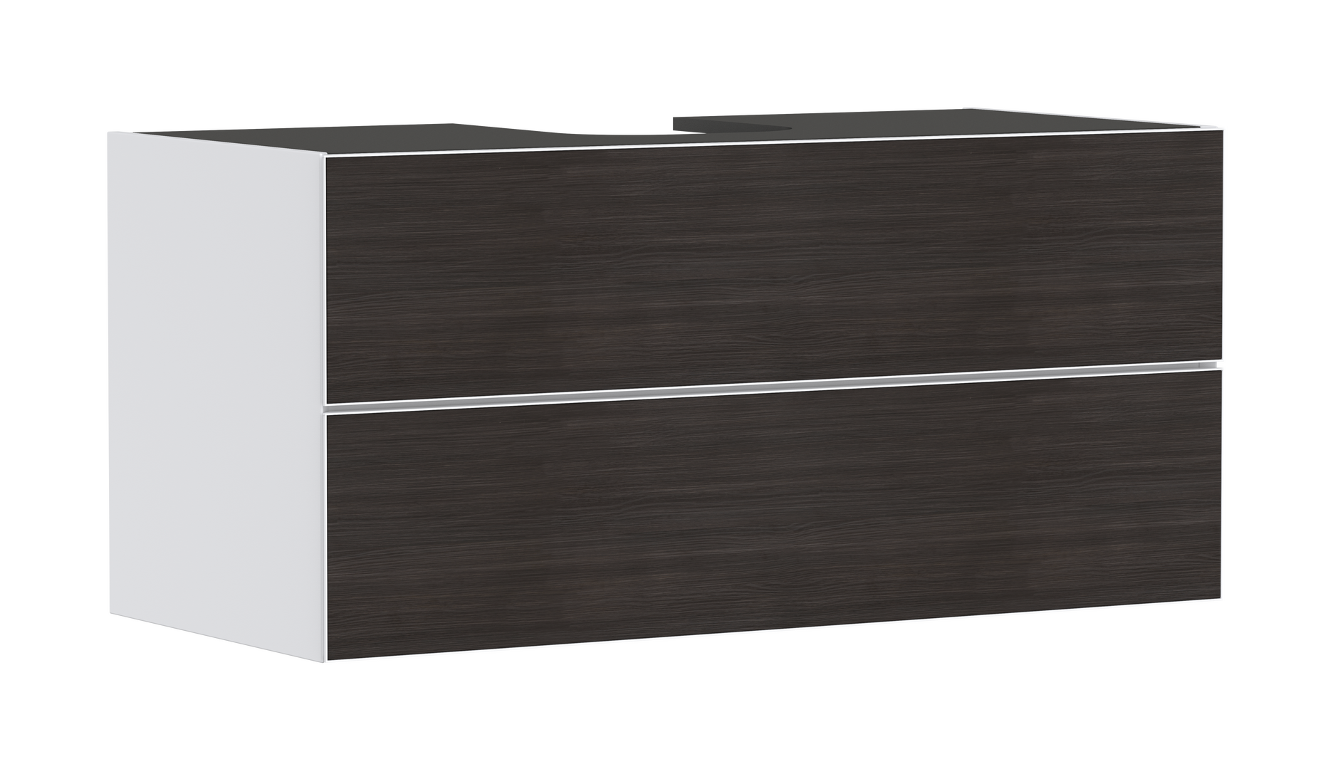 Waschtischunterschrank Mattweiß 1180/550 mit 2 Schubkästen für Konsole mit Ausschnitt mittig