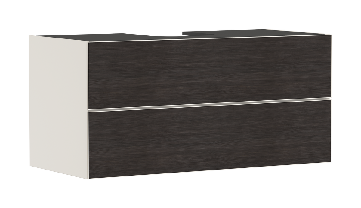 Waschtischunterschrank Sandbeige Matt 1180/550 mit 2 Schubkästen für Konsole mit Ausschnitt mittig