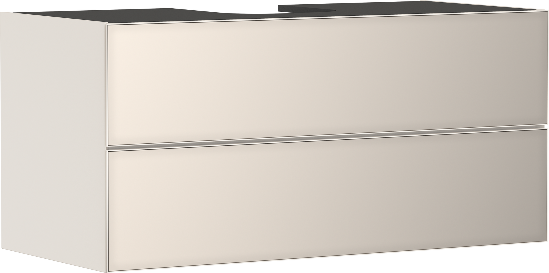 Skříňka pod umyvadlo písková matná béžová 1180/550 se 2 zásuvkami pro desku s výřezem uprostřed