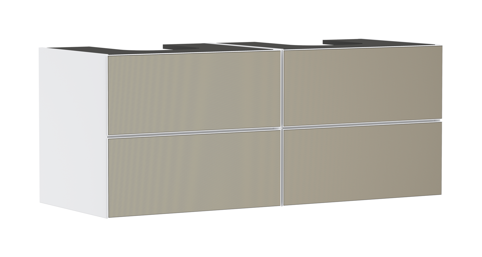 Waschtischunterschrank Mattweiß 1370/550 mit 4 Schubkästen für Konsole mit 2 Ausschnitten