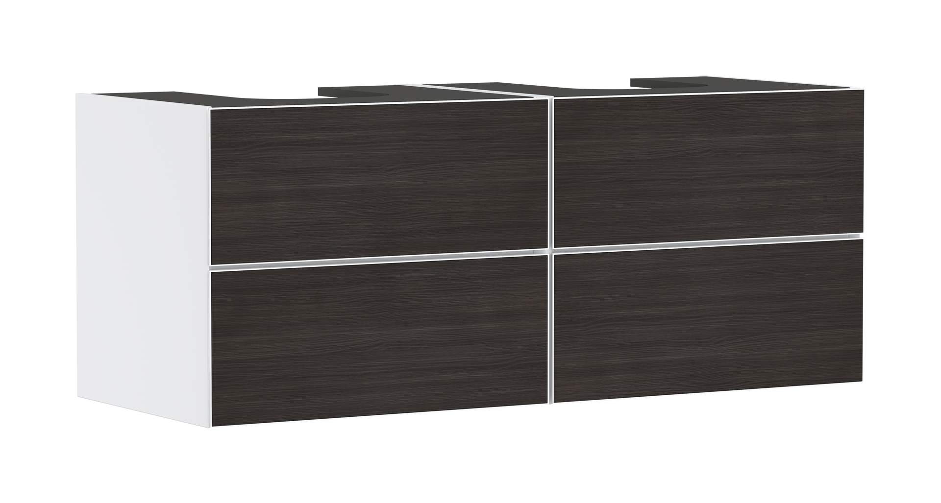 Waschtischunterschrank Mattweiß 1370/550 mit 4 Schubkästen für Konsole mit 2 Ausschnitten