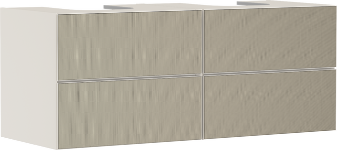 Skříňka pod umyvadlo písková matná béžová 1370/550 se 4 zásuvkami pro desky se 2 zápustnými umyvadly na desku