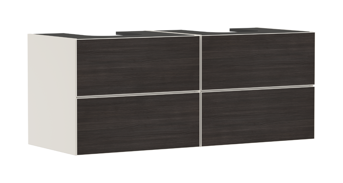 Waschtischunterschrank Sandbeige Matt 1370/550 mit 4 Schubkästen für Konsole mit 2 Ausschnitten
