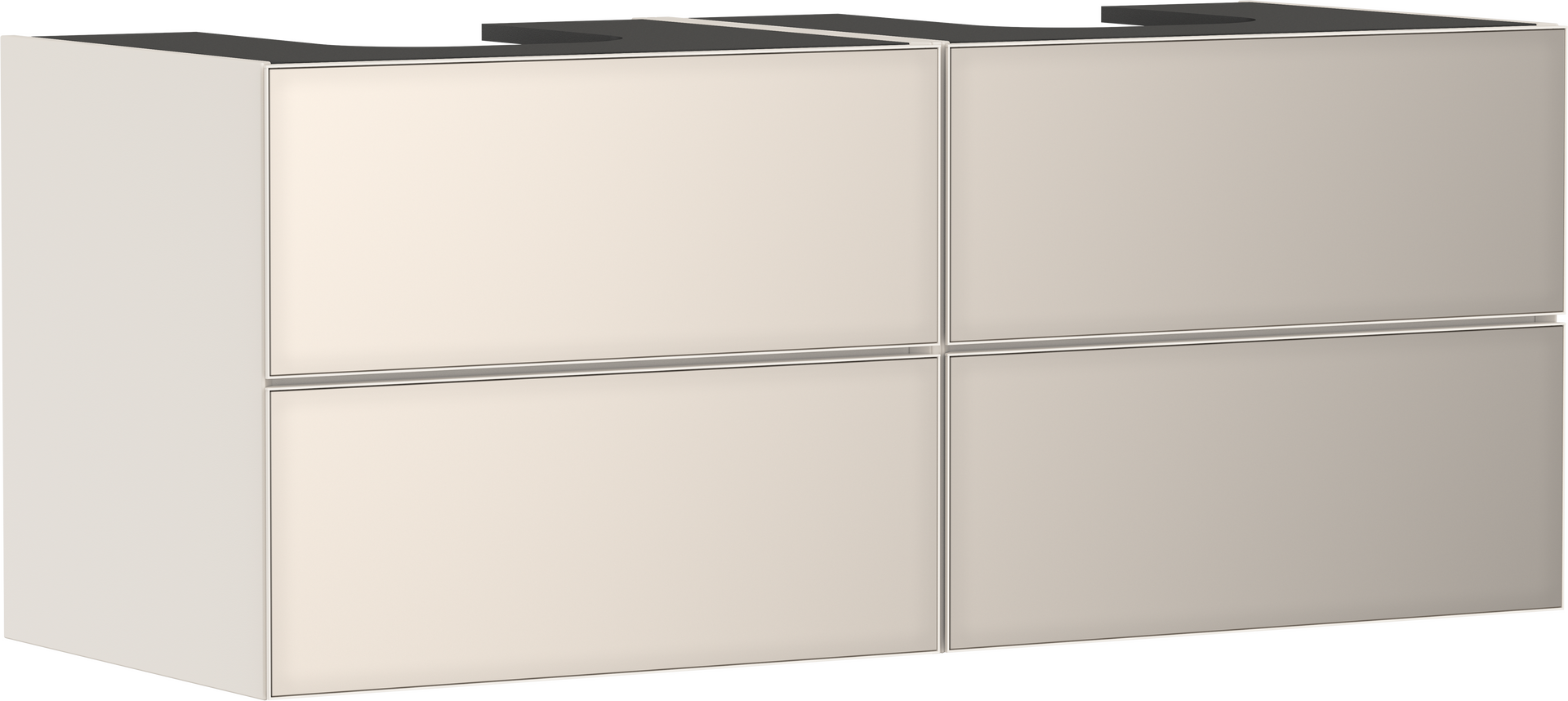 Waschtischunterschrank Sandbeige Matt 1370/550 mit 4 Schubkästen für Konsole mit 2 Ausschnitten