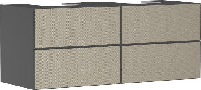 Skříňka pod umyvadlo břidlicová matná šedá 1370/550 se 4 zásuvkami pro desky se 2 zápustnými umyvadly na desku