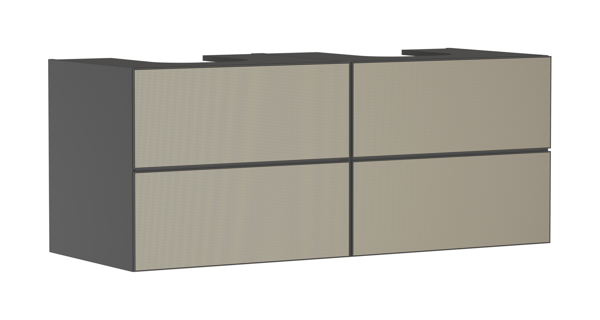 Vaskeskab mat skifergrå 1370/550 med 4 skuffer til bordplade med 2 udskæringer
